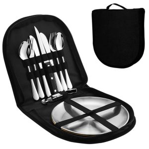 PROBEROS 10Pcs Cutlery Set  With Portable Bag for Camping
