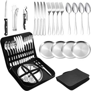 Waqif Camping Silverware Set with Case, 20 Pcs Camping Mess Kit