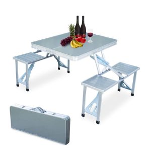 p yu enterprise 4 Person Aluminium Portable Folding Classic Table Set with Umbrella Hole Suitable For Camping