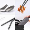 KITOME Portable Utensils, Travel Camping Cutlery Set, 8-Piece Including Knife Fork Spoon Chopsticks Cleaning Brush Straws Portable Case, Stainless Steel Flatware Set (Black) - Image 8