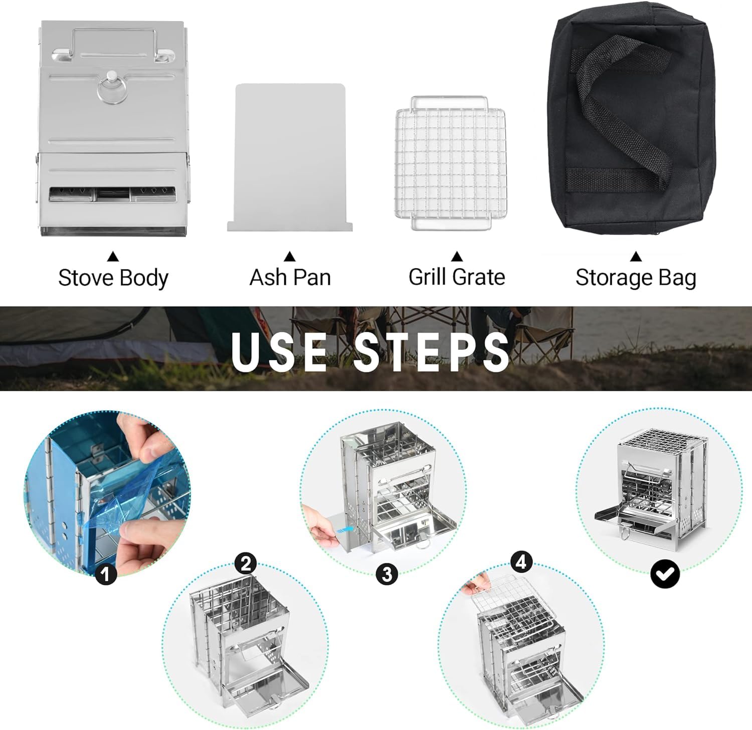 GION Wood Burning Camping Stove with Grill - Image 9