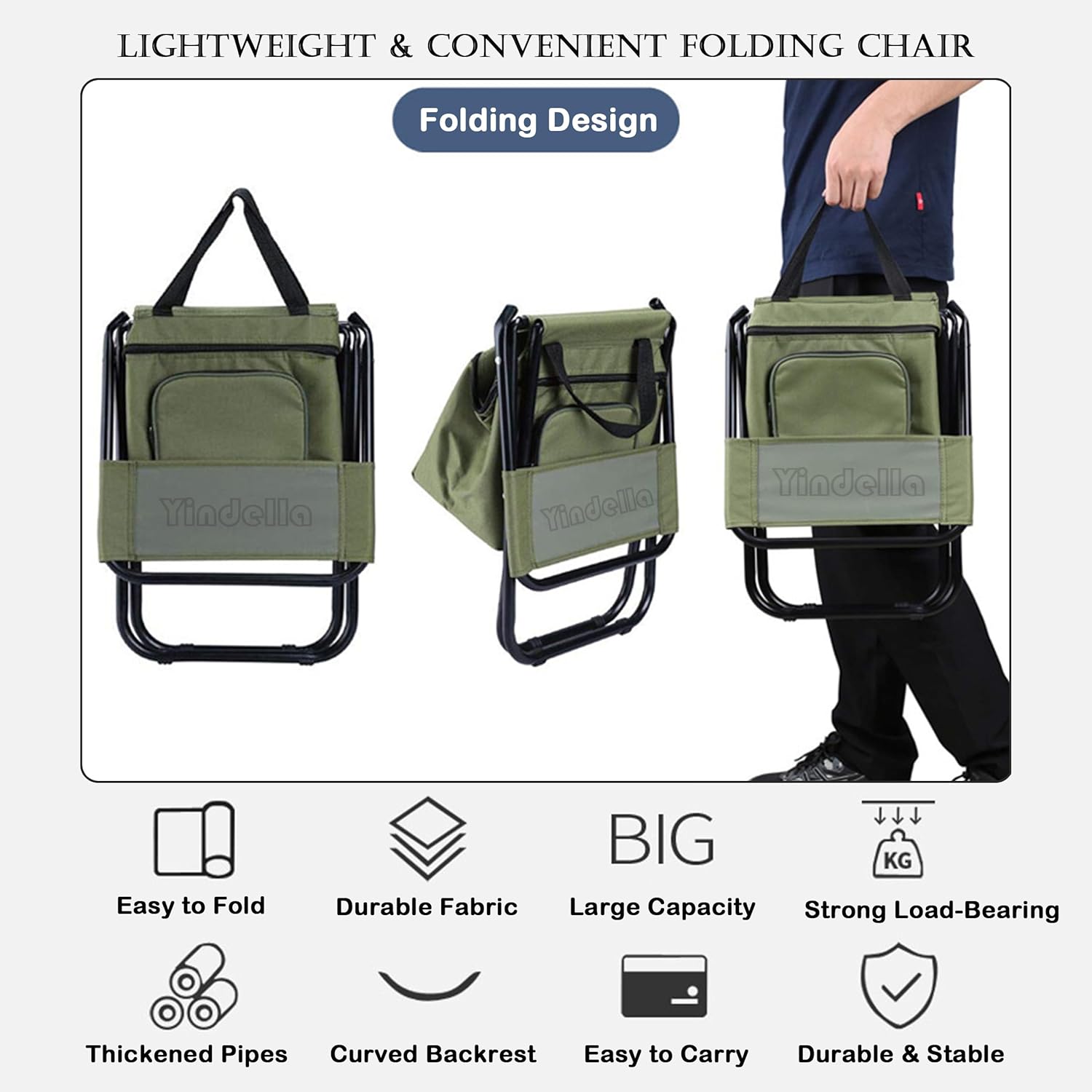 Yindella Foldable Camping Chair with Cooler Bag - Image 2