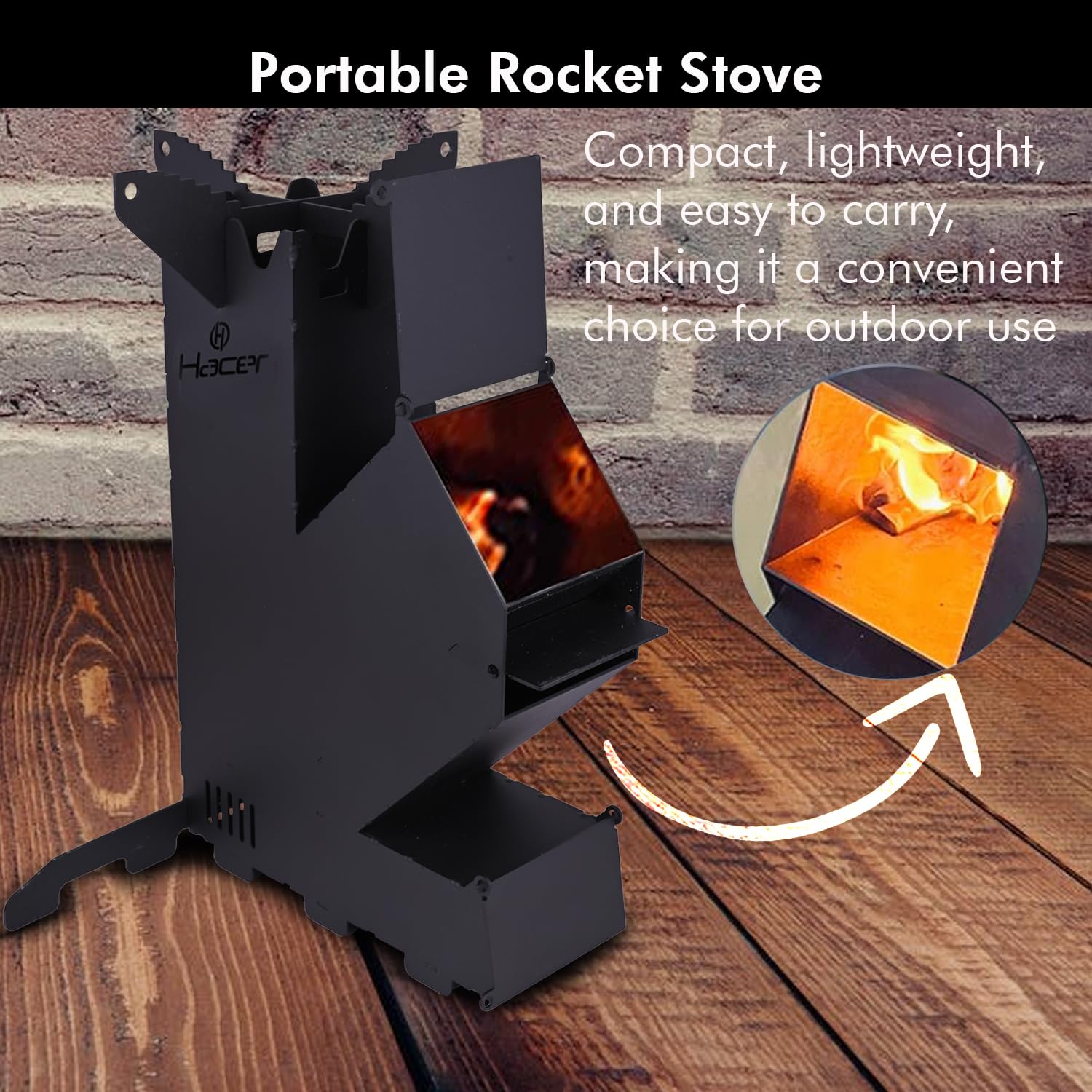 Hacer Rocket Stove Portable Wood Mini Burning Chulha with Large Fuel Chamber Carry Bag Fire Poker & Safety Hand Gloves for Outdoor Cooking Camping Picnic - Set of 1 - Image 3