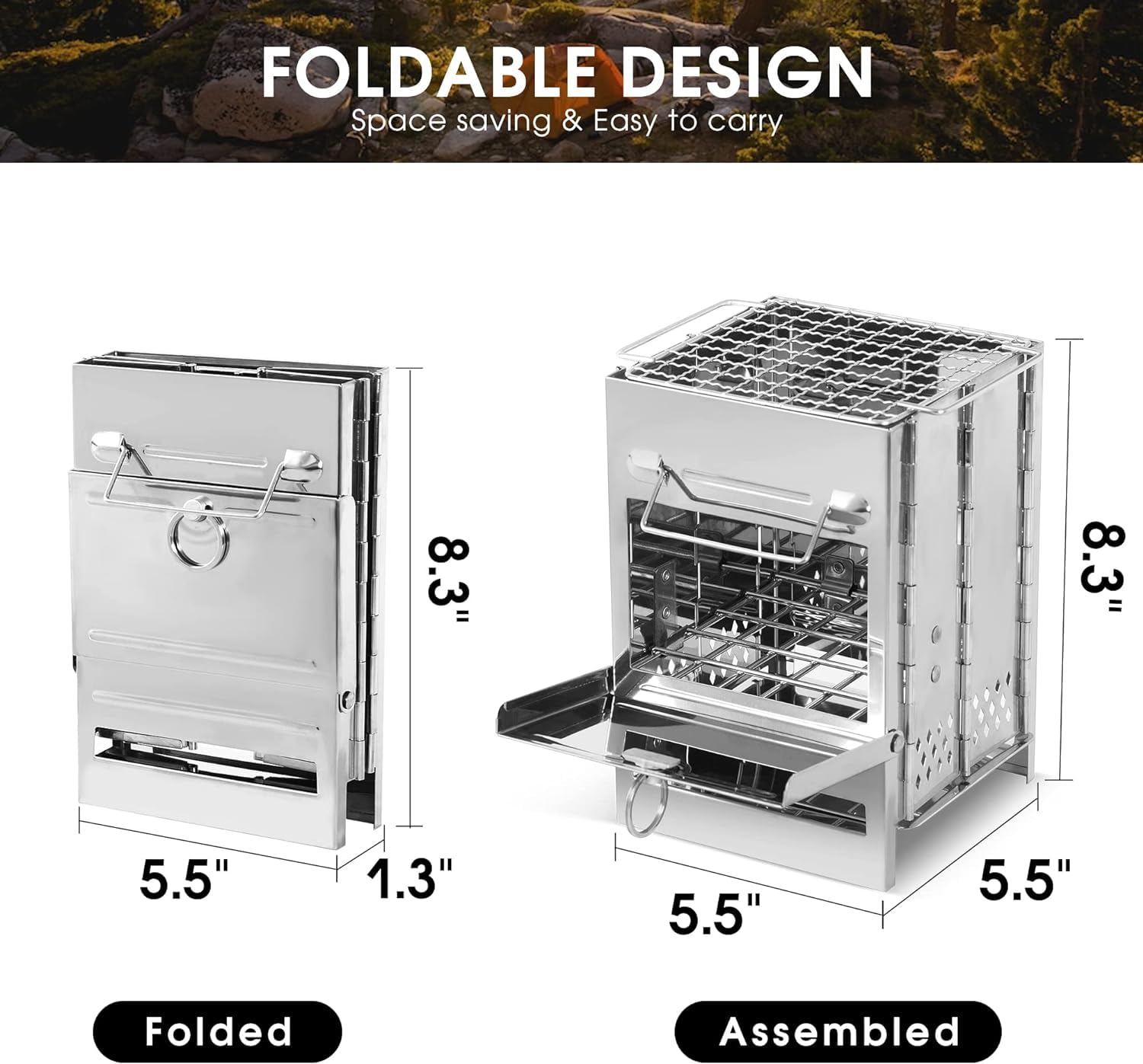 GION Wood Burning Camping Stove with Grill - Image 4