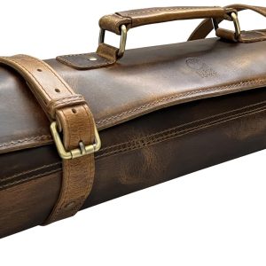 RUSTIC TOWN Full Grain Leather Chef Knife Roll All Purpose Chef Roll (Large, Brown)