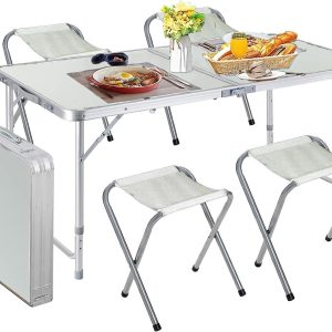 Ignito Picnic Table Heavy Duty Aluminium Folding Camping Table with 4 Chairs