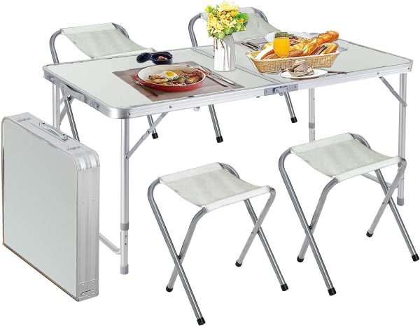 Ignito Picnic Table Heavy Duty Aluminium Folding Camping Table with 4 Chairs