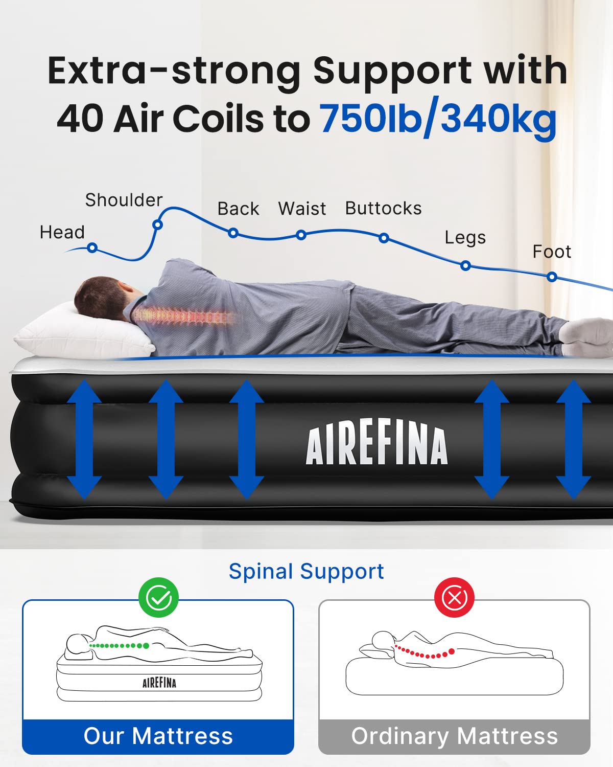 Airefina Queen Air Mattress with Built-in Pump For Camping - Image 2