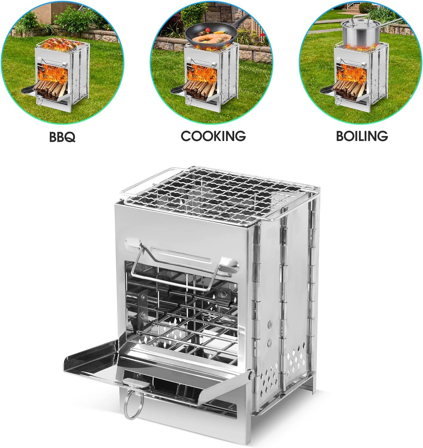 GION Wood Burning Camping Stove with Grill - Image 3