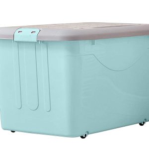 TIED RIBBONS Plastic Multipurpose Rectangular Storage Box Container Organizer with Closing Lid, Wheels and Side Locking Handles