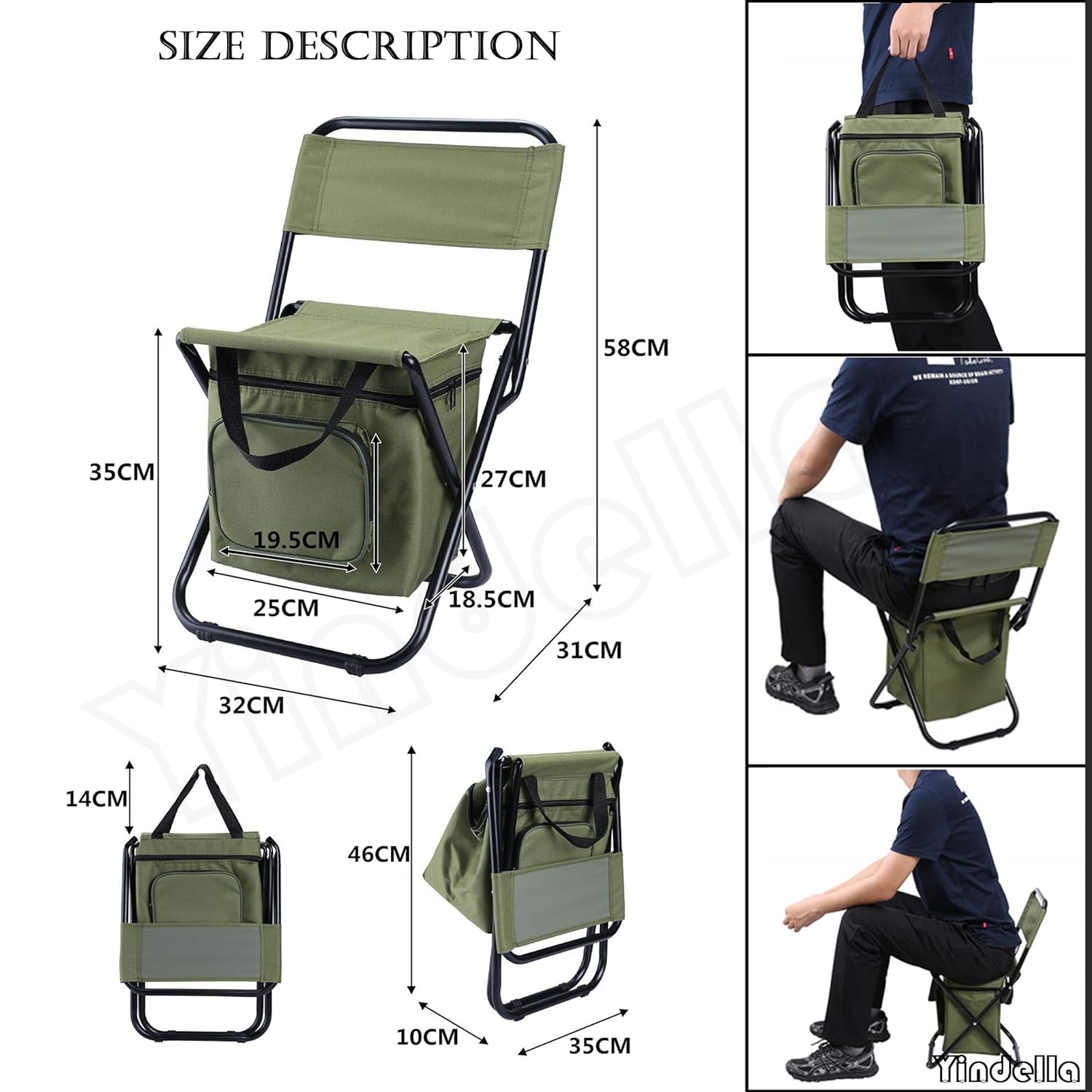 Yindella Foldable Camping Chair with Cooler Bag - Image 5