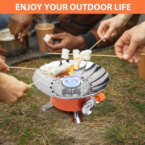 BISONBERG Camping Gas Stove Lightweight Folding Furnace Outdoor Metal Camping Stove For Picnic Cooking Gas Burners Folding Stove With Storage Bag - Stainless Steel A3
