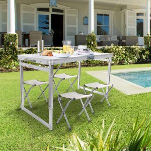 Corvids 4 Feet Multipurpose Aluminium Folding Camping Table with 4 Oxford Mat Chairs & Carrying Handle