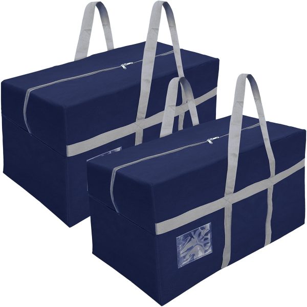SNDIA 2 Pack Extra Large 128 L Nylon Moisture Proof Multipurpose Heavy Duty Toys Storage Bag/Stationery/Blankets/Clothes With Strong Reinforced Handles Rectangular (Blue,80x40x40 cm)