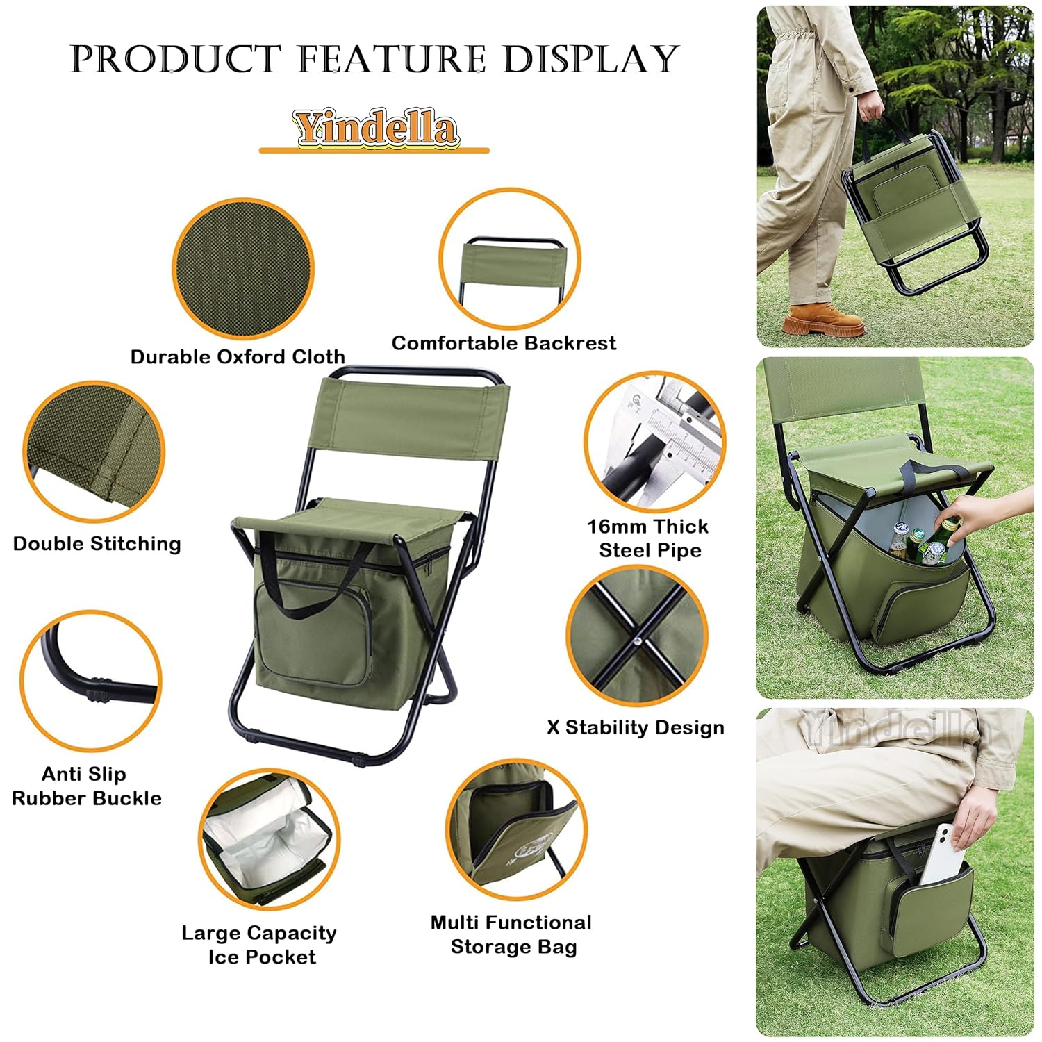 Yindella Foldable Camping Chair with Cooler Bag - Image 6