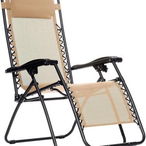 Alloy Steel Camping Folding Reclining Chair With Pillow (Beige)