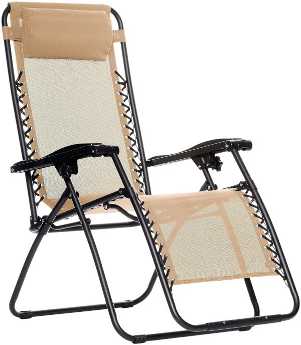 Alloy Steel Camping Folding Reclining Chair With Pillow (Beige)