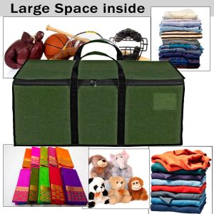 Storite Multi-Purpose Heavy Duty Moisture Proof 90 Litres Canvas Super-Size Jumbo Underbed Storage Bag (88x38x27 cm) (1 Pack, ArmyGreen)
