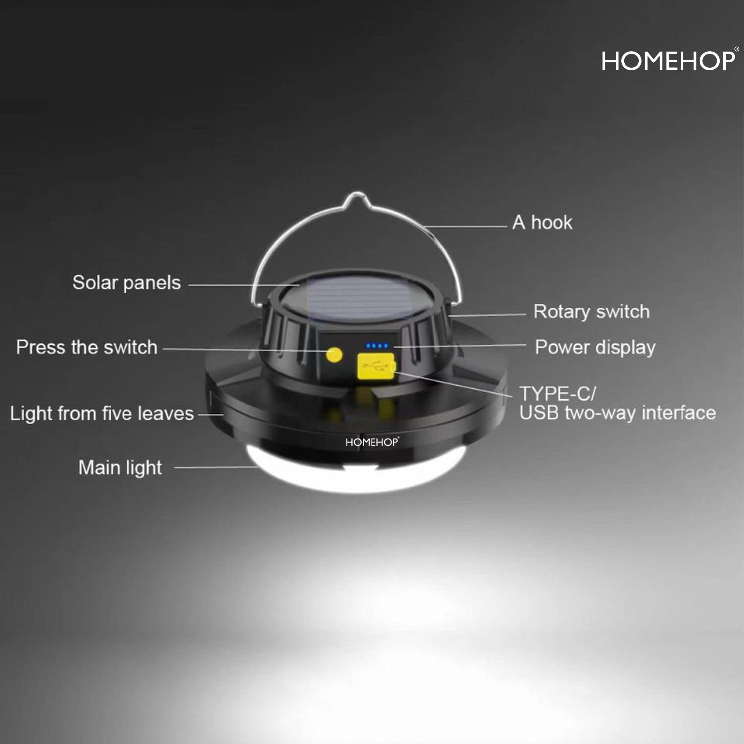 Homehop 60W Solar LED Rechargeable Emergency Light For Camping - Image 2
