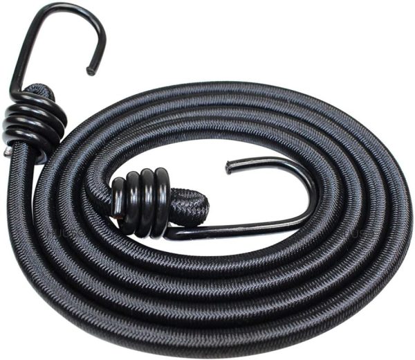 HUUSO 1.8 Mtr Pro-Grade Multipurpose Black Elastic Heavy-Duty Bungee Cord Rope - Strong, Stretchy and Reliable, Suitable for Car Camping