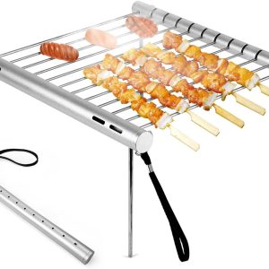 CAMPINGMOON Folding Campfire Trivet Pot Stand 304 Stainless Steel Two Height Adjustable Portable with Storage Bag