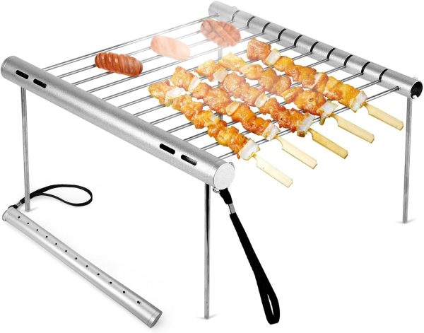CAMPINGMOON Folding Campfire Trivet Pot Stand 304 Stainless Steel Two Height Adjustable Portable with Storage Bag