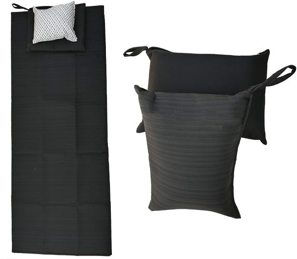 DAYISH Laminated Fabric Cushion Travel Mats Single Bed Mattress Light Weight-Durable-Foldable Soft Floor Mats with Pillow and Storage Bag For Train Bus Picnics and Camping