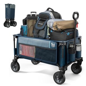 TIMBER RIDGE Collapsible Outdoor Folding Wagon Cart Heavy Duty Camping Patio Shopping Garden Cart with Side Bag Cup Holder