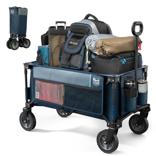 TIMBER RIDGE Collapsible Outdoor Folding Wagon Cart Heavy Duty Camping Patio Shopping Garden Cart with Side Bag Cup Holder