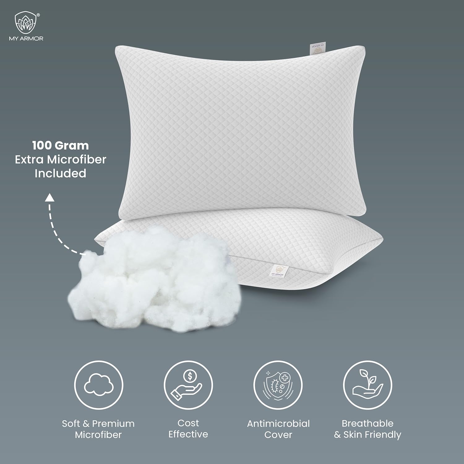 MY ARMOR Height Adjustable Conjugate Fiber Sleeping Pillows with Zip and Extra Fibre For Camping - Image 5