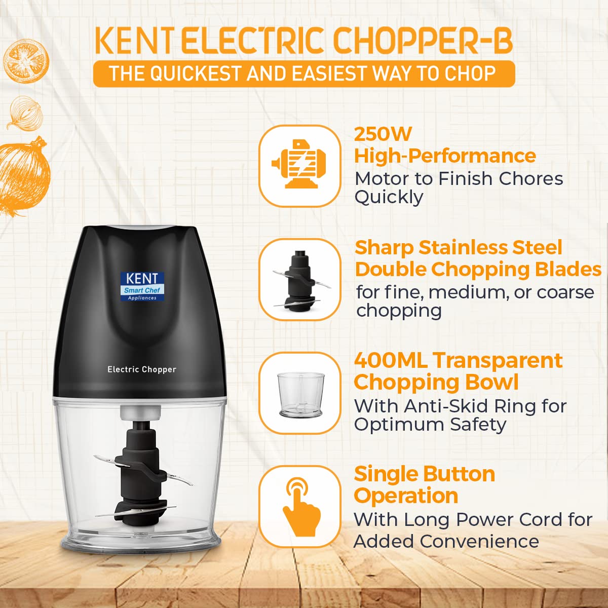 KENT Electric Chopper B for Kitchen 250 Watt For Camping - Image 3