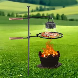 BreeRainz Swivel Campfire Grill,360° Adjustable Camp Grill Over Fire Pit Grill