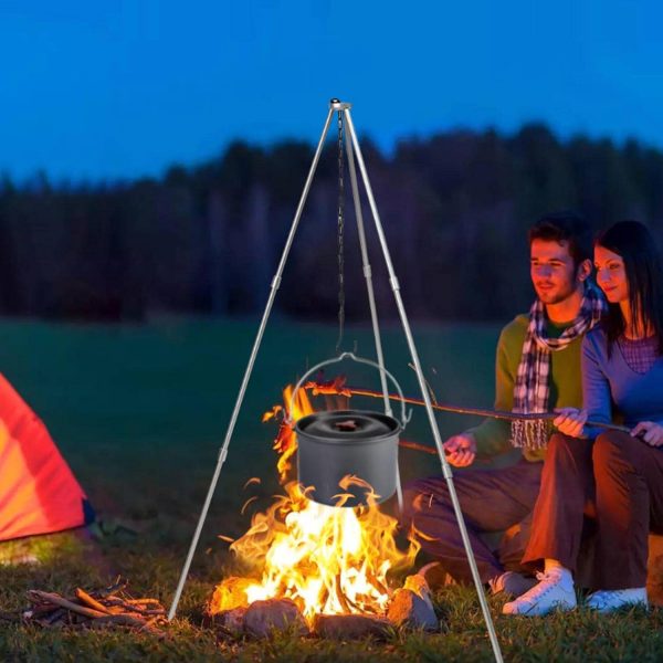 UJEAVETTE Tripod Camping Outdoor Cooking Campfire Picnic Pot Cast Grill Oven Black