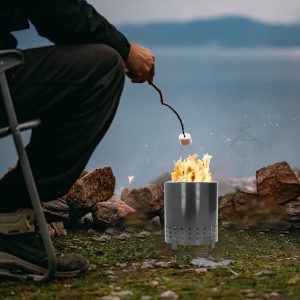 Tabletop Fire Pit, Wood Burning Firepit Stand Feet Warm Smokeless Iron Compact for Camping