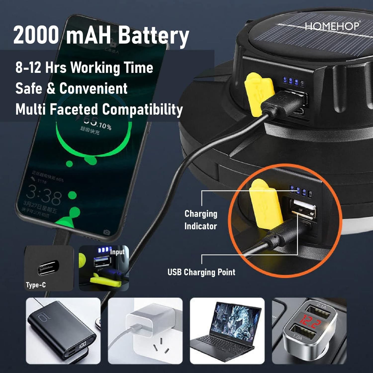 Homehop 60W Solar LED Rechargeable Emergency Light For Camping - Image 4