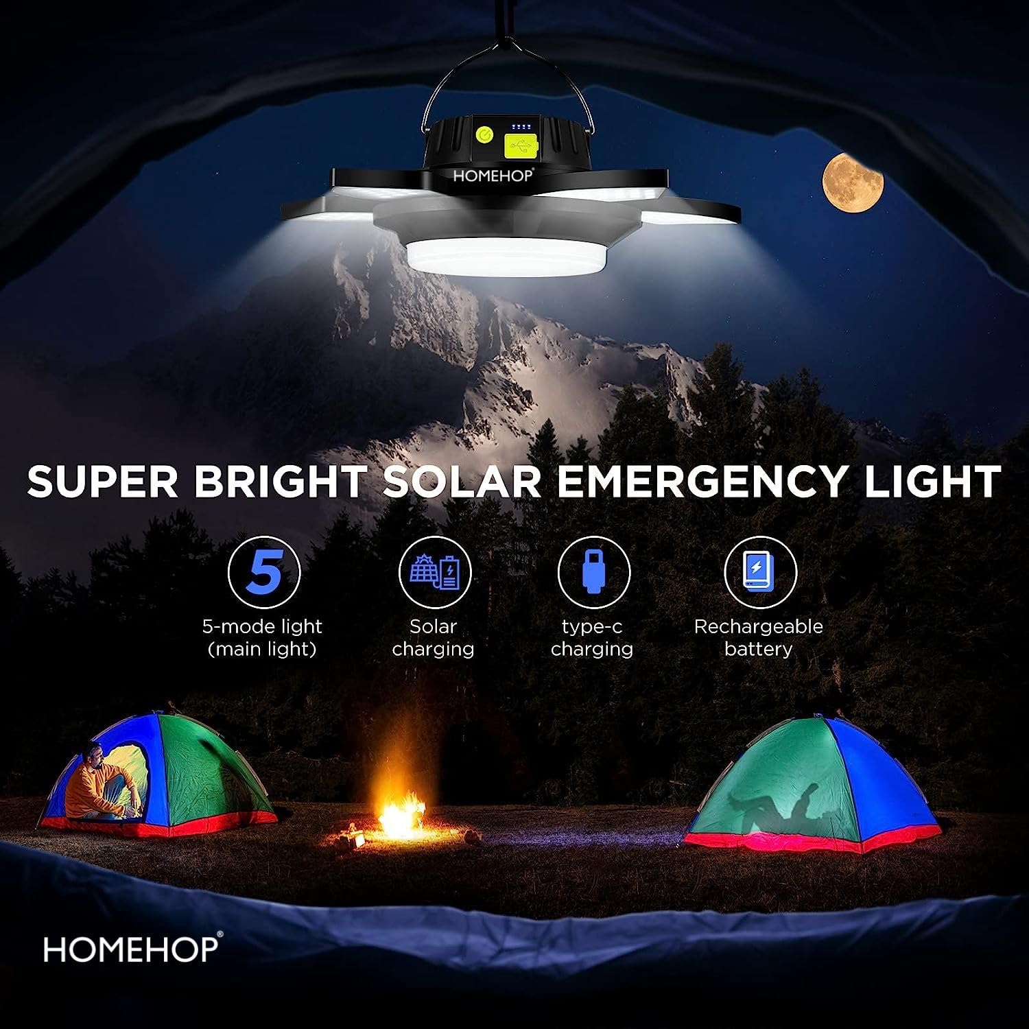 Homehop 60W Solar LED Rechargeable Emergency Light For Camping - Image 5