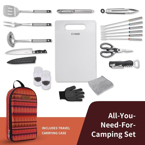 CONJGI Portable Camping Cooking Utensils Set - 19 PCS Cookware