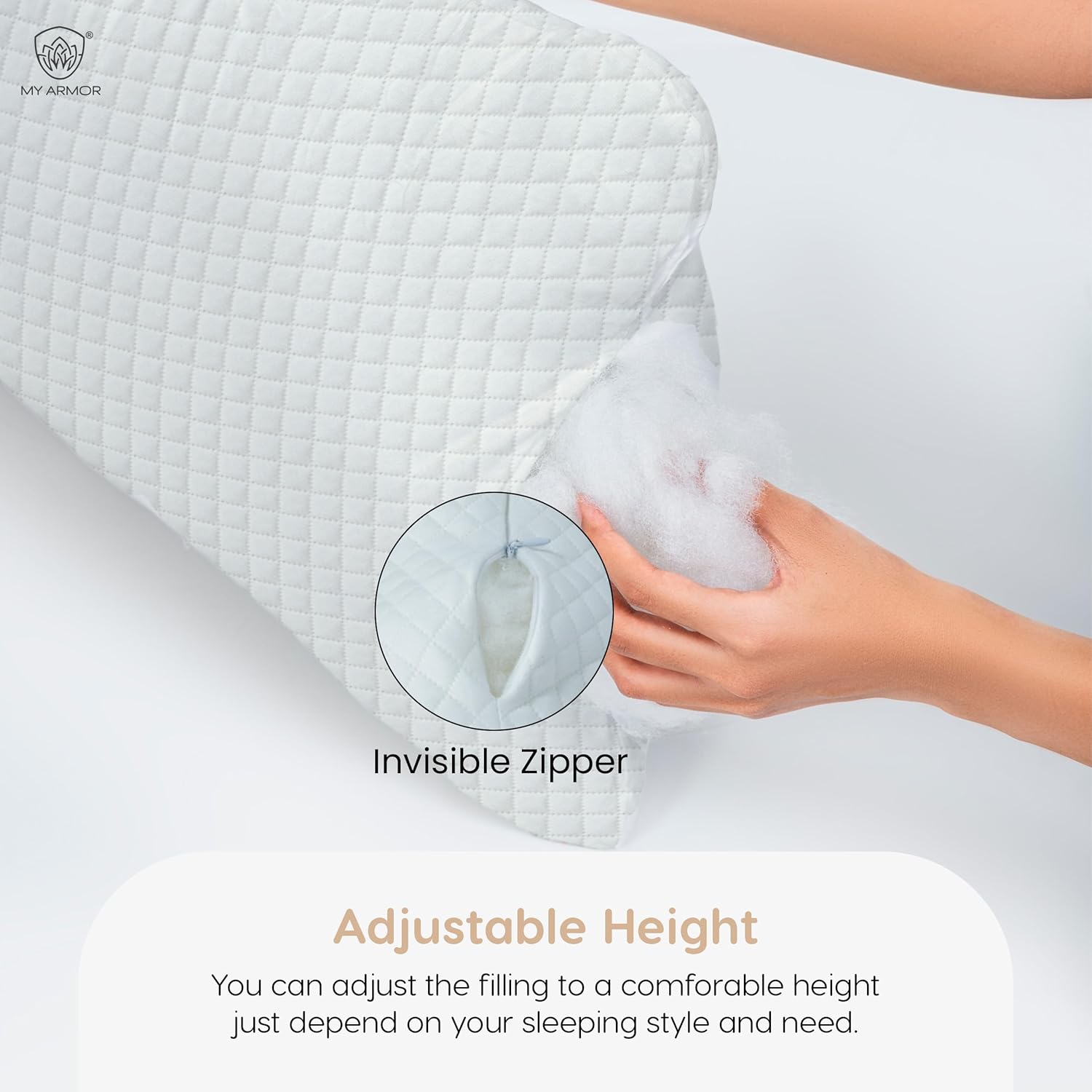 MY ARMOR Height Adjustable Conjugate Fiber Sleeping Pillows with Zip and Extra Fibre For Camping - Image 3