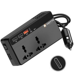 SWIPIO 150W Car Laptop Charger/Power Inverter with 2 USB(3.1A Max) + 1 C Type(1 * 18W PD) Smart USB Charging Ports, 12V DC to 220V AC, 2X Universal AC Outlet Black