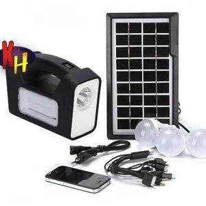 kh Emergency Portable Inverter with 3 Individual 6 Volt LED Hanging Bulbs with 3.75 m Long Wire and AC/DC USB Socket with USB Wire for Mobile Charging with Solar Panel Solar Light
