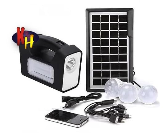 kh Emergency Portable Inverter with 3 Individual 6 Volt LED Hanging Bulbs with 3.75 m Long Wire and AC/DC USB Socket with USB Wire for Mobile Charging with Solar Panel Solar Light