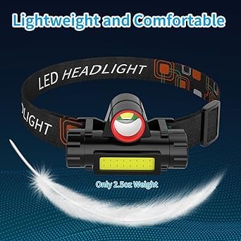 SSEA Waterproof Headlight Flashlight with Zoomable Wide Beam LED HeadLamp for Camping - Image 4