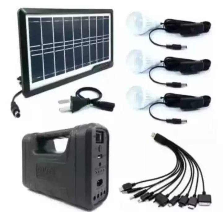 kh Emergency Portable Inverter with 3 Individual 6 Volt LED Hanging Bulbs with 3.75 m Long Wire and AC/DC USB Socket with USB Wire for Mobile Charging with Solar Panel Solar Light - Image 2