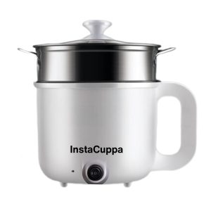 InstaCuppa Stainless Steel 3-In-1 1.2Liter Multi Cook Kettle With Steamer,Non-Stick Inner Pot,Adjustable Temperature,Ideal For camping
