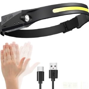 Naivete LED Rechargeable Headlamp with C Type Charging Port 230° Wide Range Brightness Motion Sensor 5 Lighting Mode for Camping
