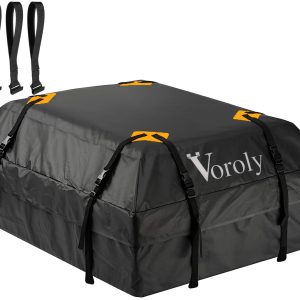 Voroly Rooftop top Cargo Carrier Bag 15 Cubic feet Waterproof for All Cars with/without Rack includes 4 Door Hooks