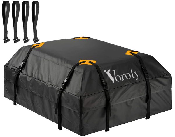 Voroly Rooftop top Cargo Carrier Bag 15 Cubic feet Waterproof for All Cars with/without Rack includes 4 Door Hooks