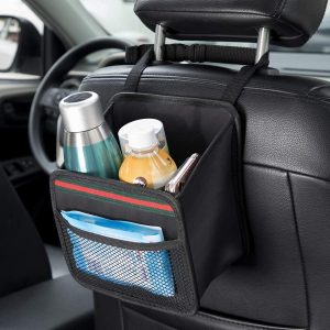 SHIBUI Trunk Backseat Organizer Large Anti-Slip Multi-Compartment Storage Utility Tool Space Saver Trash Bag For Car Organizer Back Seat,Hanging Mini Trash Bag Black. Fabric, Inside