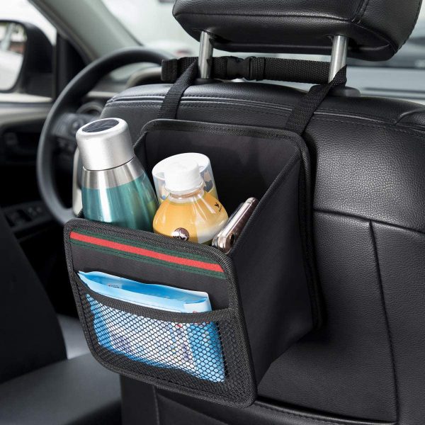 SHIBUI Trunk Backseat Organizer Large Anti-Slip Multi-Compartment Storage Utility Tool Space Saver Trash Bag For Car Organizer Back Seat,Hanging Mini Trash Bag Black. Fabric, Inside